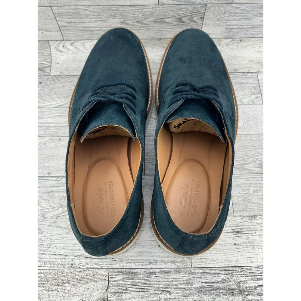 Clarks Craftmaster Mens Navy‎ Suede Derby Shoes Lace Up Casual Dress Size 8M